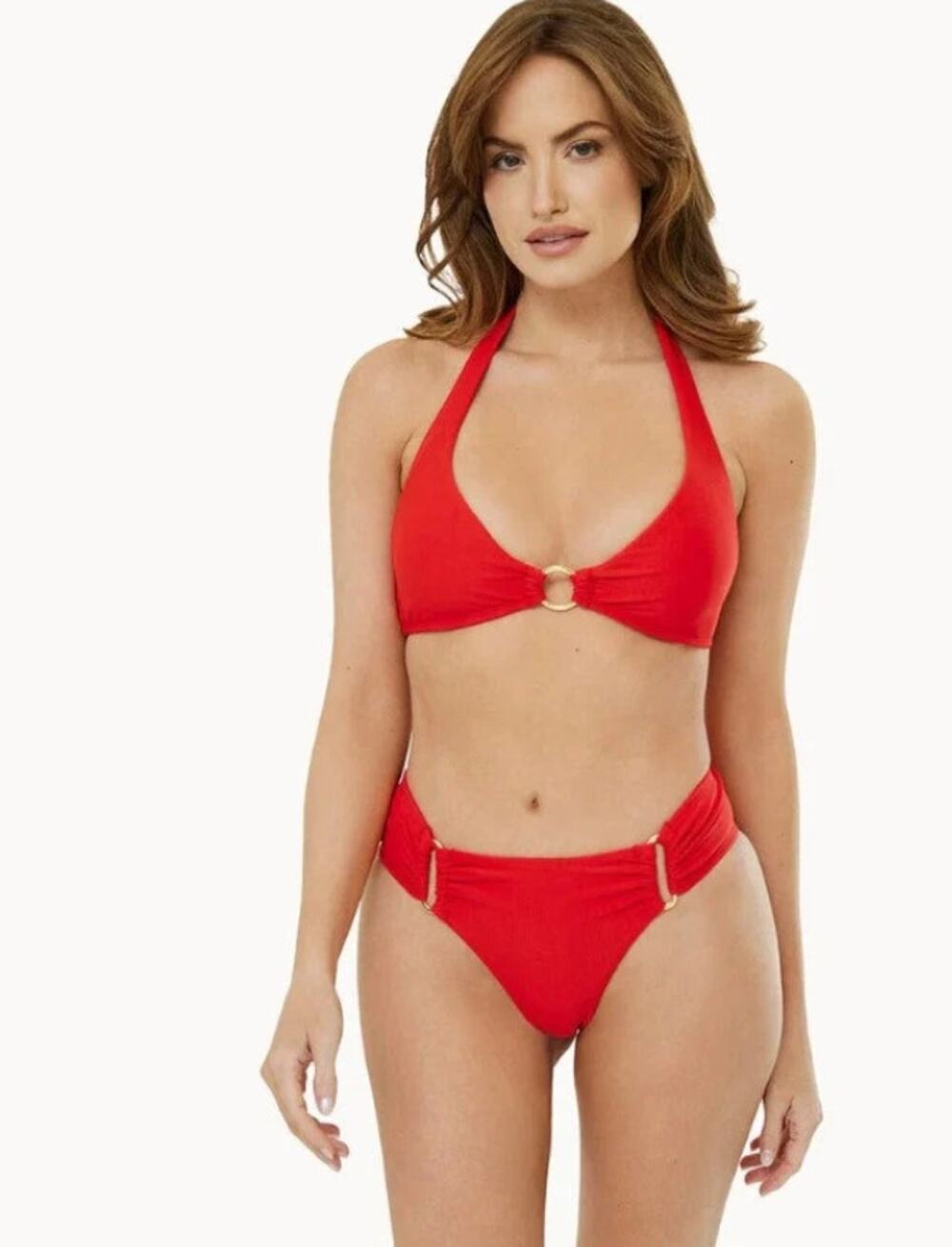 PQ Swim Womens S Red Haleyy Baylee Detail Fanned Bikini Bottoms NWT